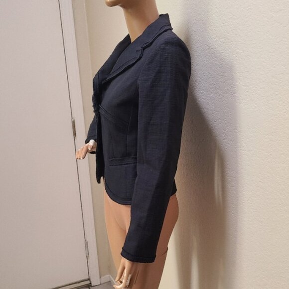 ROSSO DI SERA "LATINA" CROPPED FITTED BLAZER JACKET COTTON RAW EDGES sz 42 - Picture 5 of 8